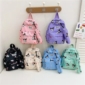 Училищна чанта аниме Kuromi, раница Kawaii, двойна чанта на рамото с пеналом за деца, детска градина, Преносими детски подаръци, играчки