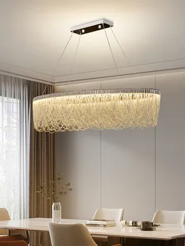 Художествена Led Полилей, Висящ лампа, Съвременно Кръгъл пръстен с пискюл, интериорен Дизайн на началната дневна, Сребрист Лъскав лампа