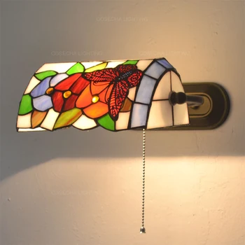 Цветна Стъклена Стена Лампа Boho Wall Sconce Light С Превключвател, Стенно Осветление Със Стъклен Абажуром За Четене, Нощно Шкафче За Спалня, Стълба