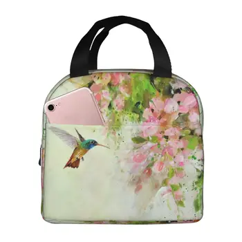 Чанта за обяд с цветен модел на колибри за жени, Голямо Множество случайна кутия за обяд за работа, сгъваема чанта за офис за възрастни