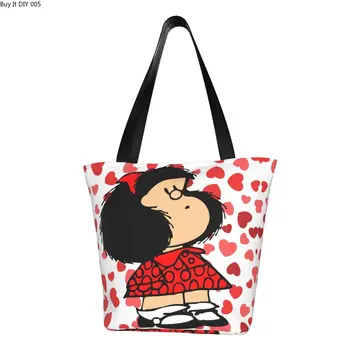 Mafalda Power С удивленным лице, чанта за пазаруване, Холщовая чанта за пазаруване с анимационни герои Quino, чанта за пазаруване с Голям Капацитет