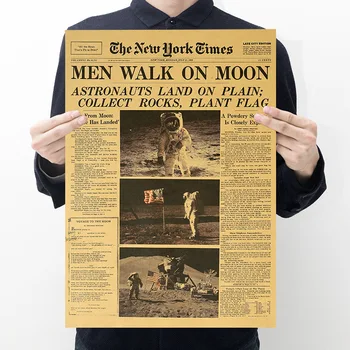 New York Times Apollo Moon Landing, Крафт хартия, Ретро плакат, Бар, Украшение, Картината 50,5 *35 см