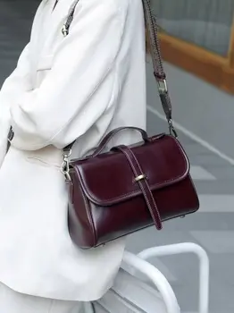 VER-005 Нова Висококачествена Луксозна Ръчно кожена дамска чанта за през рамо в Ретро стил, безплатна доставка