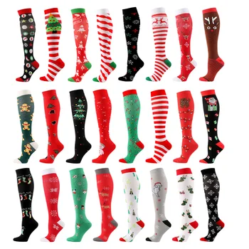 Високо качество на компресия чорапи за мъже и жени, Коледа, Хелоуин, Бягане, Баскетбол, Найлонови спортни чорапи за облекчаване на мускулната умора