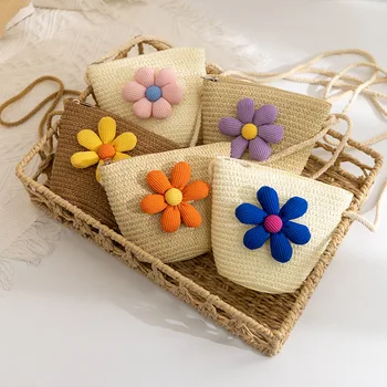 Корейската версия на плетени чанти през рамо с цветя и трева, пътна чанта за принцесата, портфейл за монети за момичета от детската градина