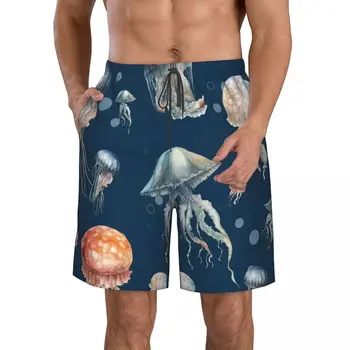 Летни мъжки къси панталони с 3D принтом във формата на медузи, морски хавайски шорти за почивка, домашни къси панталони дантела прозорци