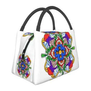 Мексикански цвете изолирани обяд чанти за жени Мозаико де Талавера многоцветен преносими термални охладител Bento кутия за пътуване