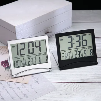 Мини Настолни часовници Сгъваем LCD дигитален аларма Електронен Календар Термометър Цифров ЖКдисплей Електронни часовници за пътуване
