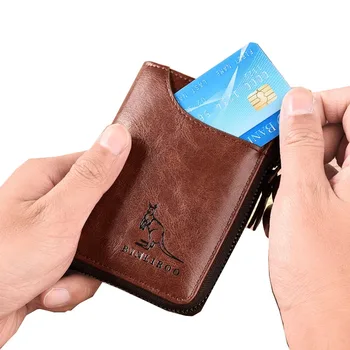 Модерен мъжки бизнес портфейл за монети, чантата с RFID заключване, Мултифункционален Мъжки кожен портфейл, държач за карти с цип, ID, чанта за пари, чантата