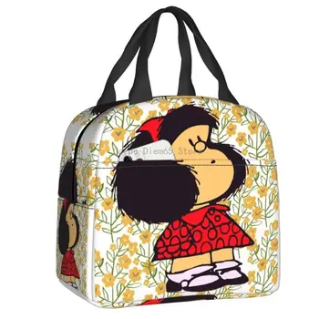 Пакети за обяд Mafalda и Цветя с термоизолация Аржентина Манга Куино Взаимозаменяеми Обяд-голяма пазарска чанта за училище, Многофункционална кутия за храна