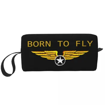 Роден да лети Пилот на Полет Пътна Чанта за тоалетни принадлежности за жени, Летящ Авиатор, Косметичка за грим, Комплект за съхранение на козметиката