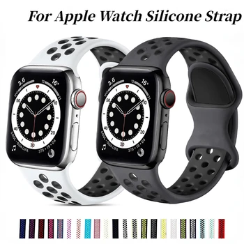 Спортен Силиконов ремък За Apple Watch 49 мм 45 мм 41 мм 44 мм 42 мм 40 мм и Дишаща Гривна-Маншет За iWatch Ultra 8 7 6 5 4 SE