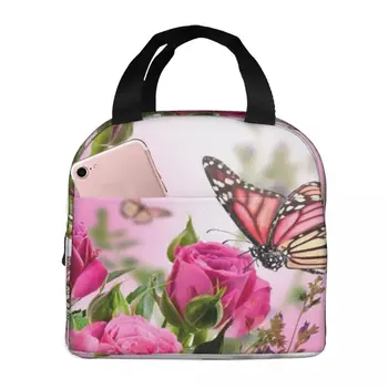 Цвете за Пеперуди, Преносим Изолирано Оксфорд чанта за обяд, за многократна употреба Обяд-бокс, Органайзер за обяд, термосумка-хладилник
